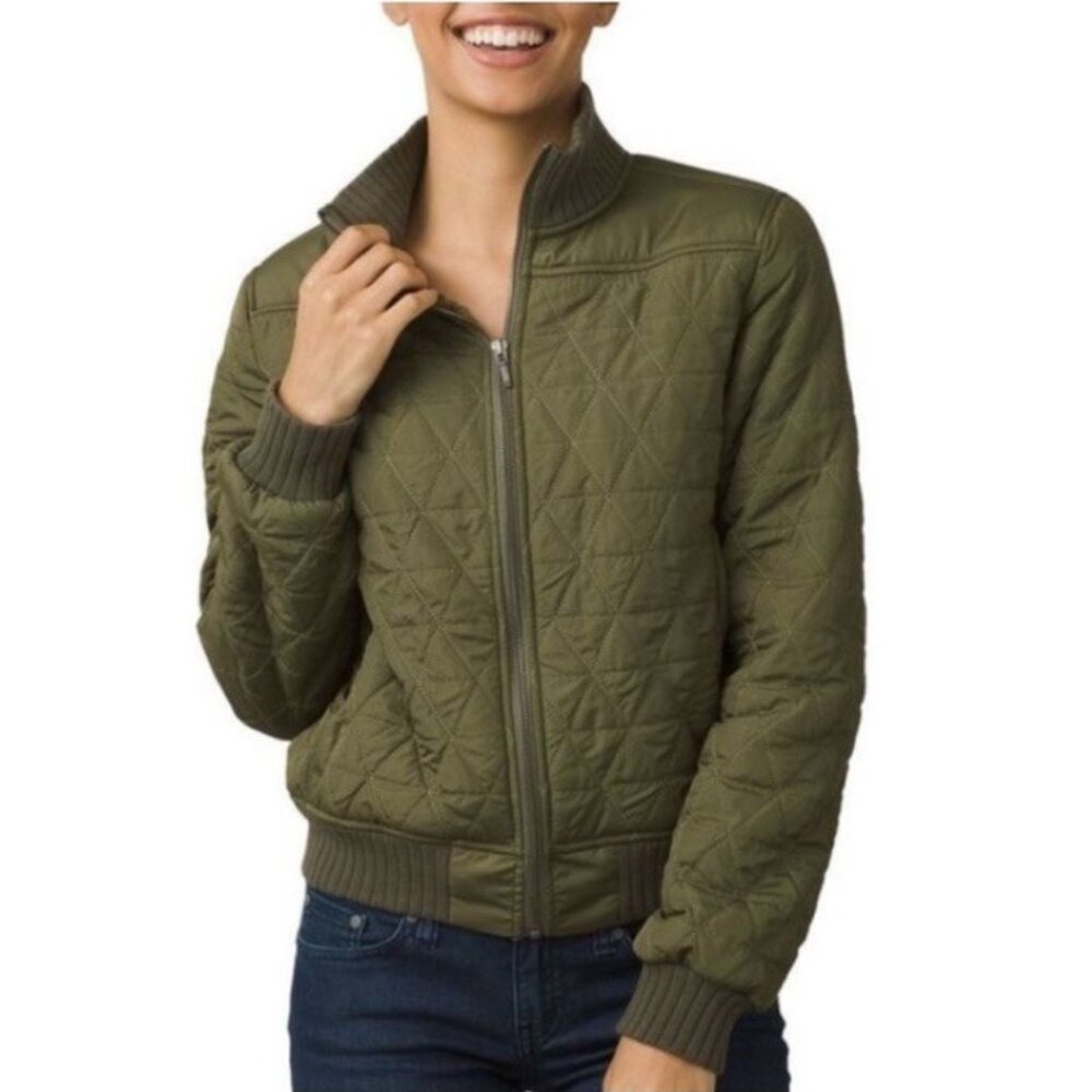 prAna Diva Bomber Jacket Women's XS Green  Full Zip Sherpa Lined Outdoors Hike